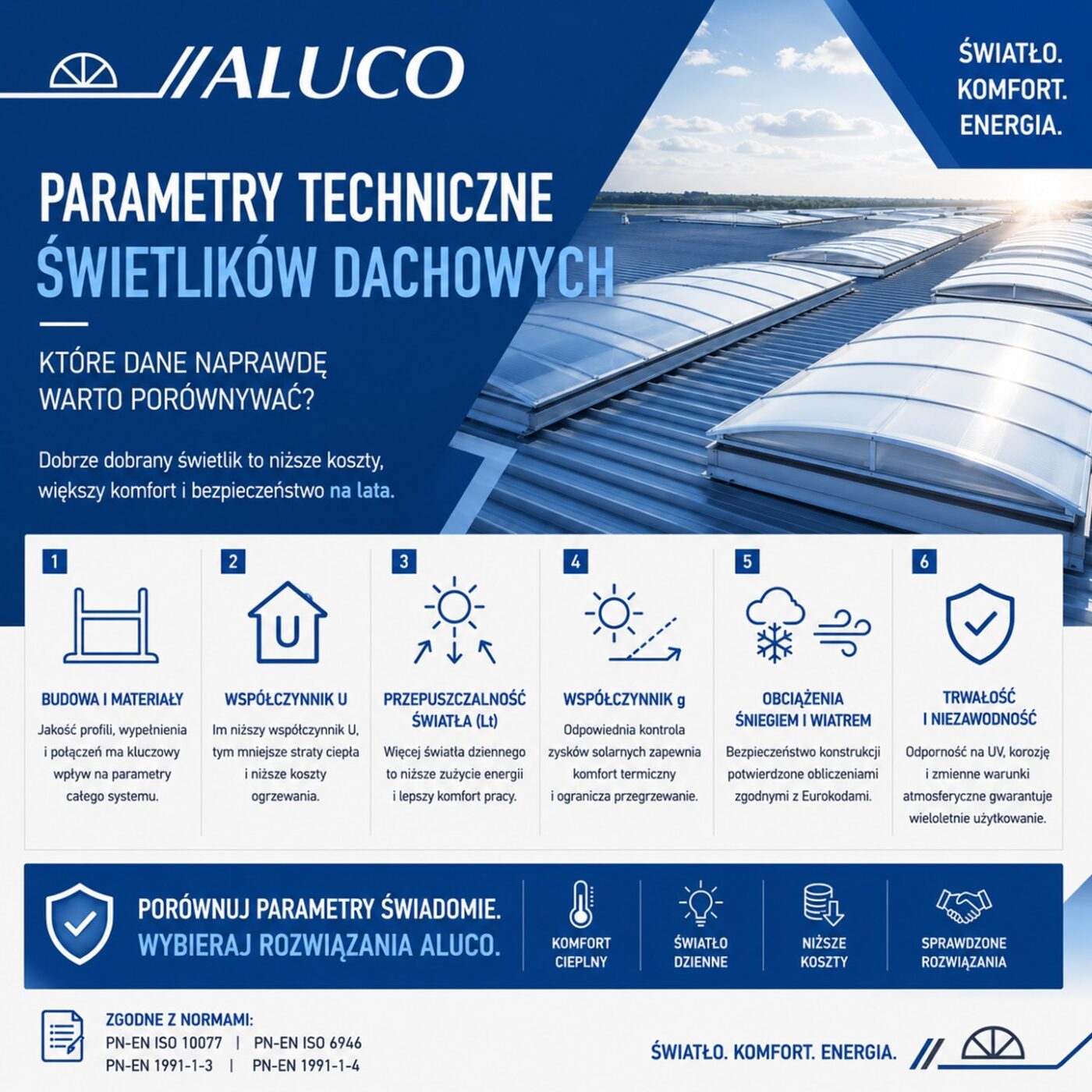 Parametry techniczne świetlików dachowych