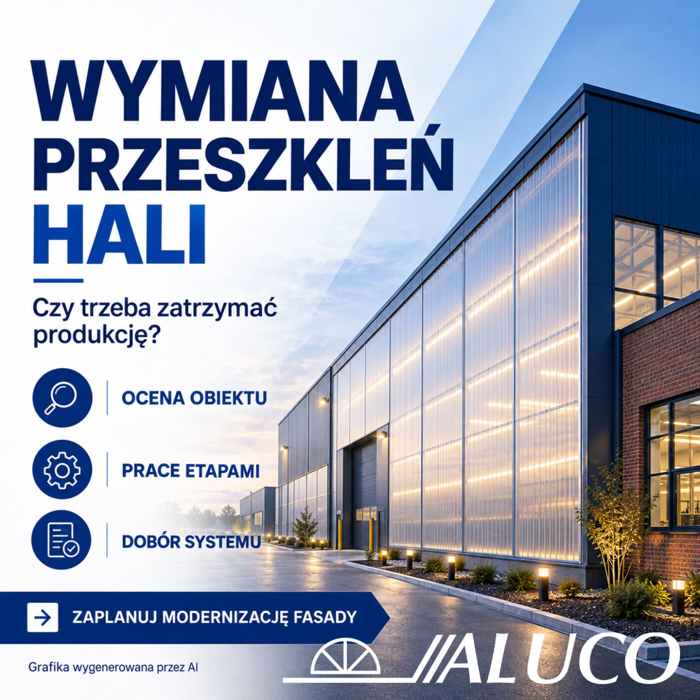 Wymiana przeszkleń hali przemysłowej