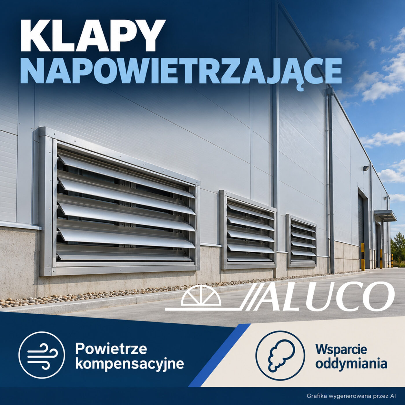 klapy napowietrzające, żaluzje napowietrzające, oddymianie, napowietrzanie hali